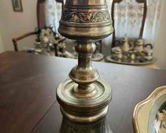 Pair of Turkish Silver over Copper Candle Holders