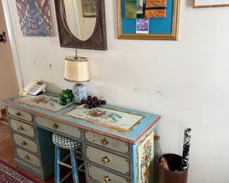 Downstairs Hallway 
Painted desk
Lucite grapes
Artwork 