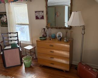 Upstairs Bedroom 
MCM dresser
Ornate mirror 
Floor lamp