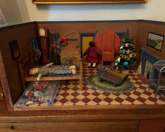 Vintage folk art dollhouse box room