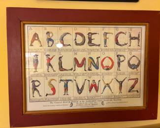 Antique framed print- "The Comical Hotch-Potch, or the Alphabet turn'd Posture-Master"