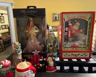 Vintage Otagiri Dancing Santa Claus music box and other Christmas decor