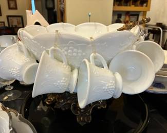 Vintage milk glass punchbowl set
