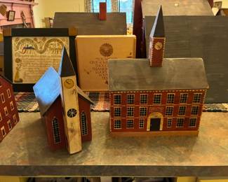 Wooden models of church and town hall