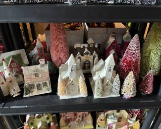 Christmas paper village houses and bottlebrush trees