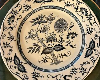 Royal China Cavalier Ironstone dinner plate in the "Blue Onion" pattern