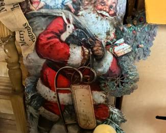 Vintage lithographed tin Santa cutout