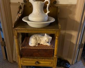 Antique washstand with pitcher and bowl set