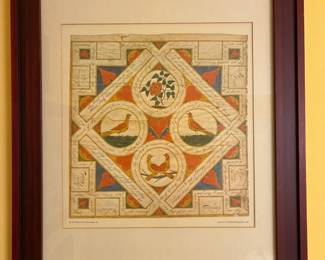 Antique framed print- Pennsylvania Dutch or Quaker folk art known as a "true lover's knot" or "love puzzle"