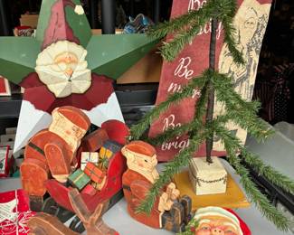 Vintage wood carved folk art Christmas decorations
