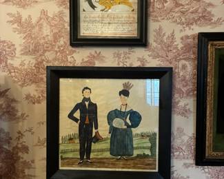 There is a large collection of reproduction folk art that was created by the homeowner.  He also made many of his own frames to mimic historical styles.
