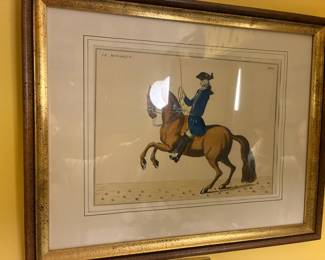Antique print- hand-colored 18th-century equestrian engraving titled "Le Monarque", from the work L'Art de Monter à Cheval by Baron Friedrich Wilhelm von Eisenberg
