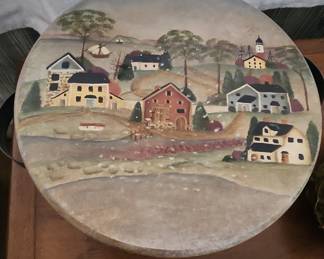 Vintage Folk Art Painted Tin Storage Container