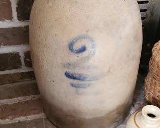 Antique Stoneware Crock with Blue Cobalt Decoration