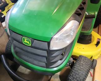 John Deere D130 Riding Lawn Mower with Tow-Behind Spreader
