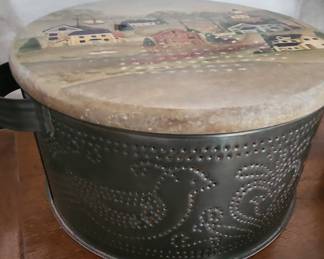 Vintage Folk Art Painted Tin Storage Container