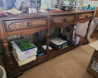 Spanish Colonial Carved Oak Console Table