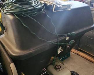 John Deere D130 Riding Lawn Mower with Tow-Behind Spreader