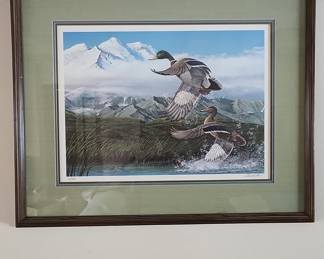 Mallard Ducks in Flight Lithograph by Harold Roe