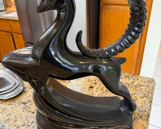 MCM HAEGER Pottery 305 Large Black
Ram Gazelle Statue 1993 19x16x6