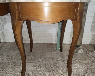 Pair of Vintage Hammary French Provincial Style Marble Top Side Tables