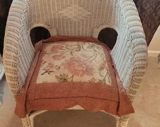 White Wicker Accent Chair with Floral Cushion