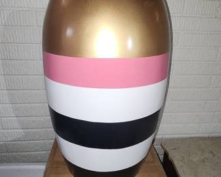 Black & White Striped Ceramic Pot with Gold Trim