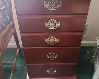 Vintage Chippendale Style Cherry Wood File Cabinet with Brass Hardware
