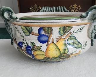 Italian Majolica Fruit Decorated Ceramic Tureen