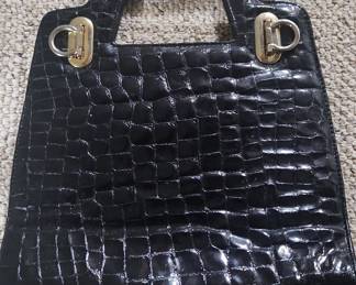 Rebeca Sanver Black Crocodile Embossed Handbag