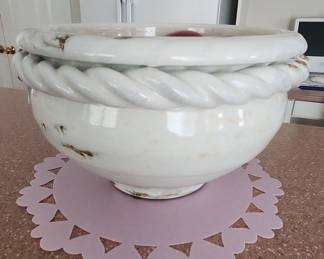 Large White Ceramic Planter with Twisted Rope Detail