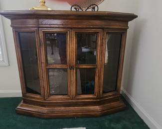 Vintage Oak Bow Front Curio Cabinet