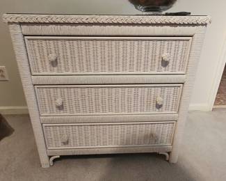 Henry Link Lexington White Wicker 3-Drawer Dresser with Glass Top