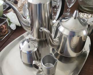 Oneida Stainless Steel Coffee and Tea Set with Tray