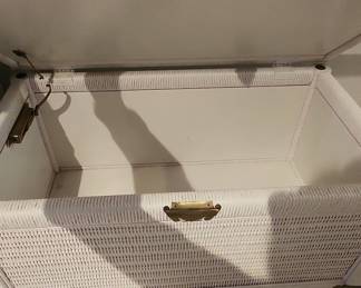 Vintage White Wicker Storage Trunk with Brass Hardware
