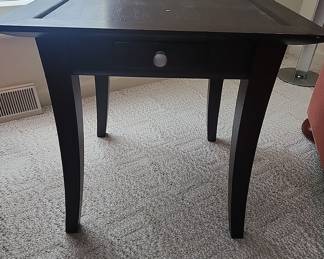 Dark Wood Side Table with Drawer and Tapered Legs