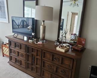 Vintage Drexel Furniture Velero Collection Spanish Style Triple Dresser with Mirror