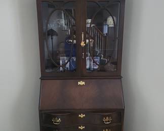 Jasper Cabinet Chippendale Style Mahogany Secretary Desk with China Cabinet Top