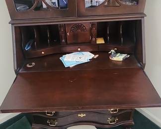 Jasper Cabinet Chippendale Style Mahogany Secretary Desk with China Cabinet Top