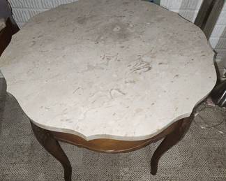 Pair of Vintage Hammary French Provincial Style Marble Top Side Tables