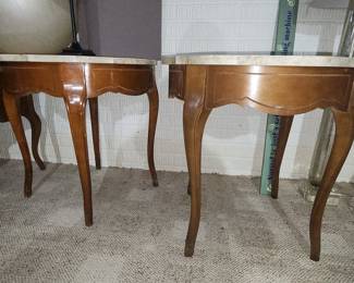 Pair of Vintage Hammary French Provincial Style Marble Top Side Tables