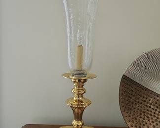 Vintage Brass Hurricane Lamp with Etched Glass Shade