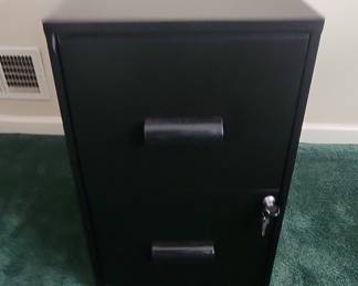 Black Two-Drawer Metal Filing Cabinet with Lock