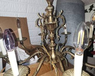 Hollywood Regency Brass 8 Arm Chandelier