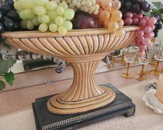 Vintage Faux Grapes and Urn-Style Fruit Bowl with Pedestal