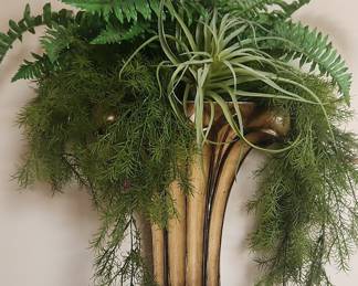 Artificial Fern and Asparagus Fern Arrangement in a Fluted Wall Sconce