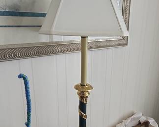 Brass and Dark Green Corinthian Column Table Lamp