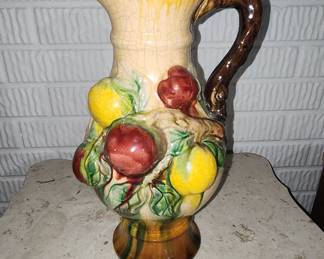 Vintage Majolica Style Ceramic Pitcher with Fruit Motif