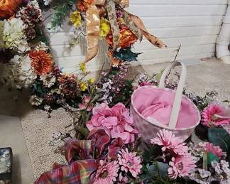 Artificial Floral Wreath and Easter Basket Arrangement