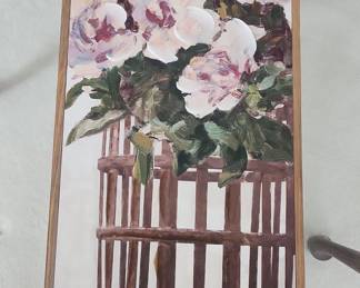 Floral Still Life Painting in a Woven Basket